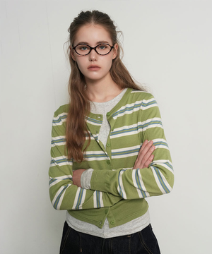 멀티 스트라이프 크루넥 가디건 [AVOCADO] / WBE1L04504