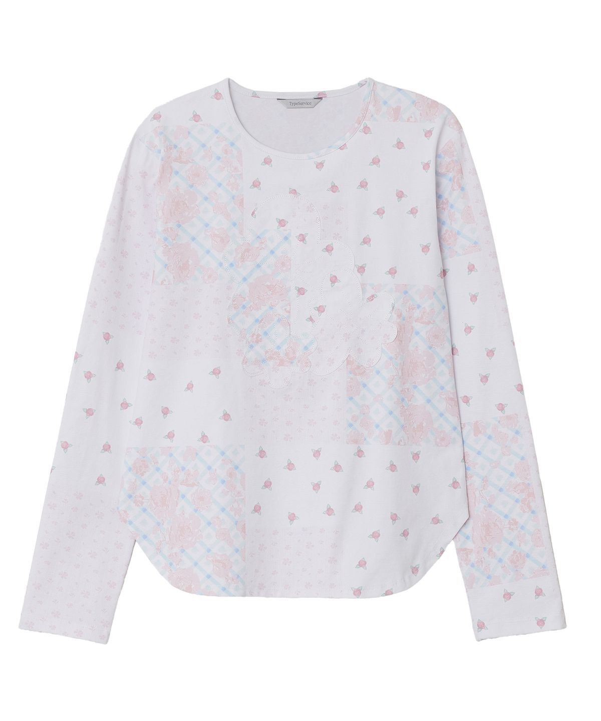 타입서비스(TYPESERVICE) Flower Appliqué Curve Top [Pink]