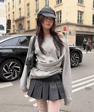 Ruffled Stripe Skirt [Charcoal]