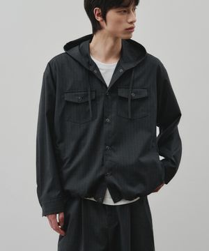 핀 스트라이프 레이어 후디드 자켓 [차콜]