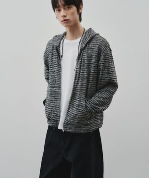 블렌디드 스트라이프 크롭 후드 집업 [블랙]