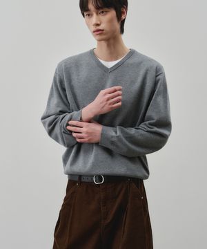 클라우드 터치 브이넥 크롭 니트 [멜란지그레이]