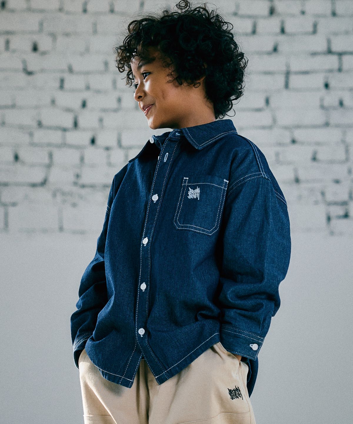 브라운브레스 키즈(BROWNBREATH KIDS) KIDS TAG DENIM SHIRTS - BLUE
