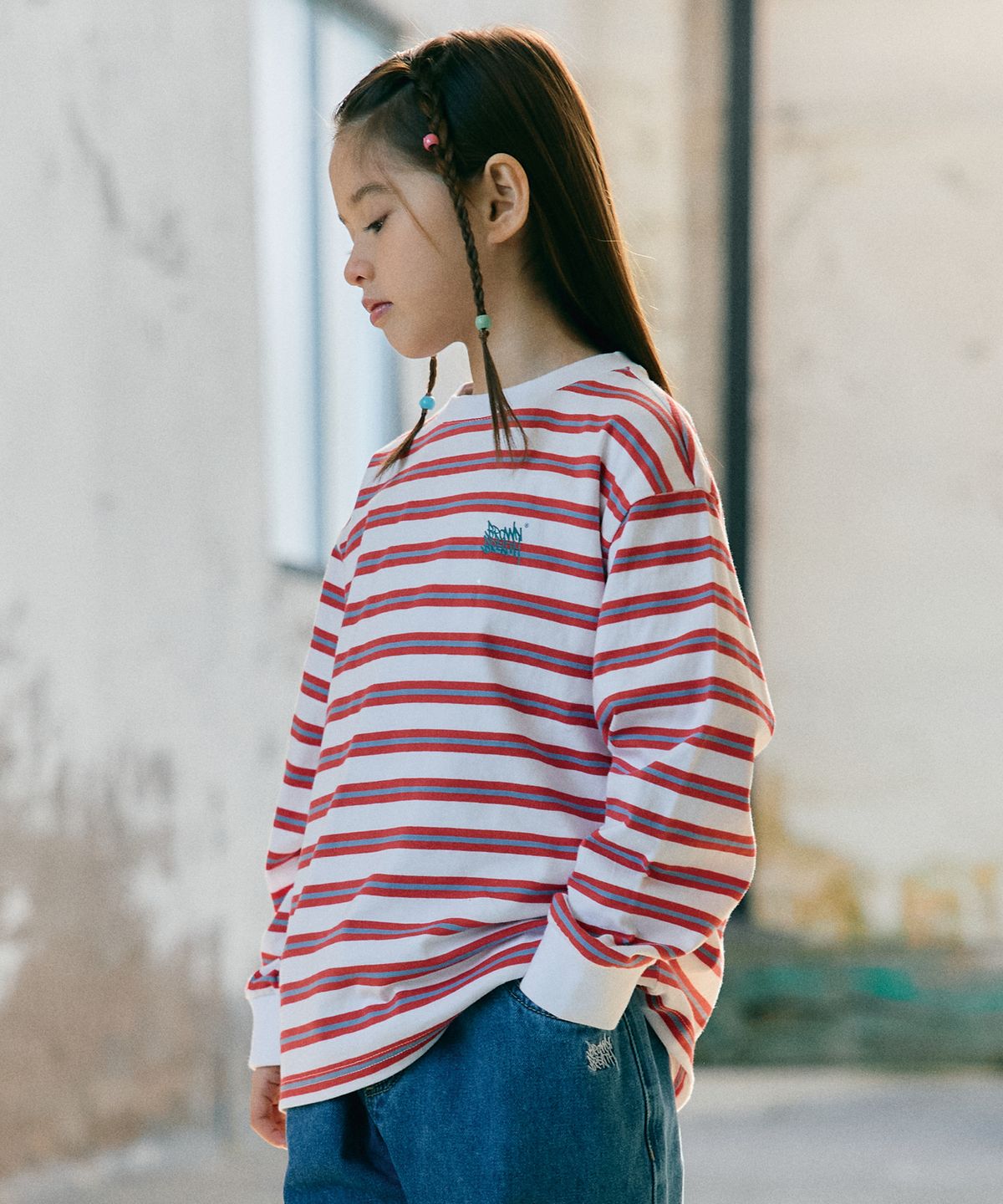 브라운브레스 키즈(BROWNBREATH KIDS) KIDS TAG STRIPE LONGSLEEVE - RED ORANGE