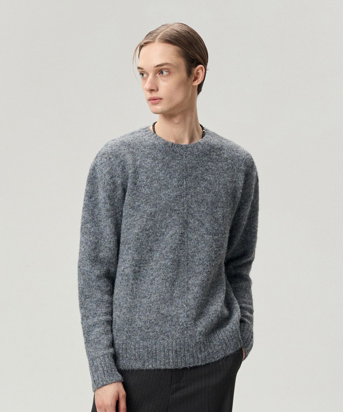 리이 맨(RERHEE MEN) UNISEX WOOL BLEND KNIT TOP DARK GRAY