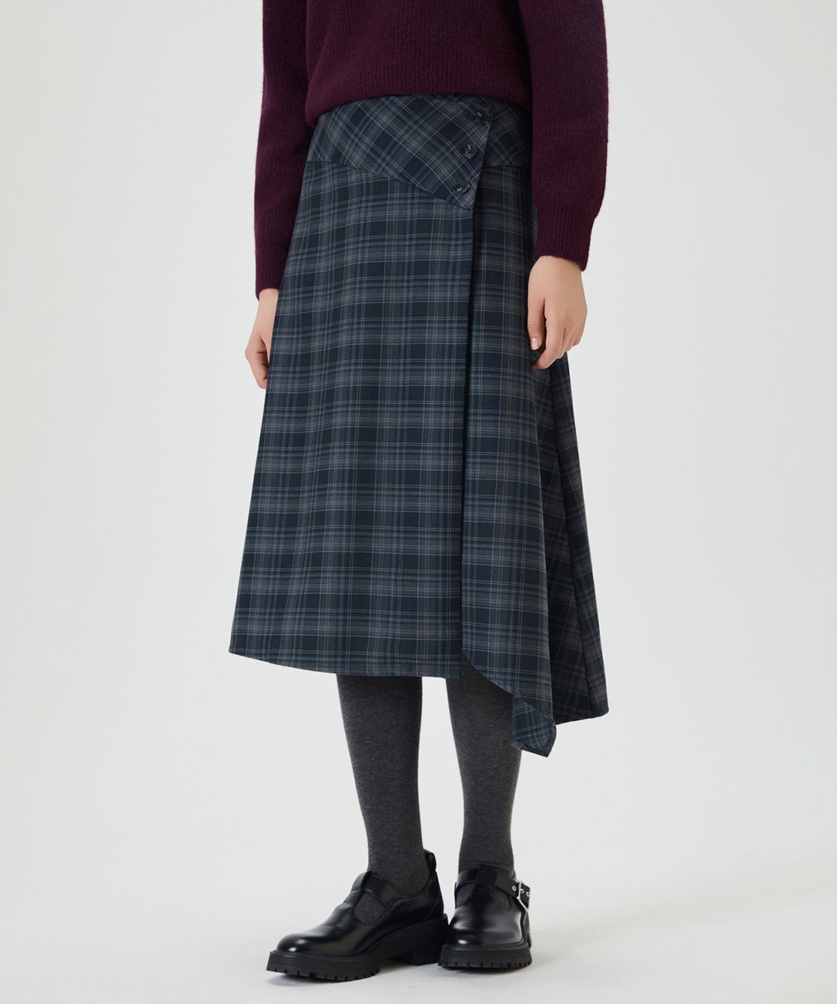 미쏘(MIXXO) 체크 언발 스커트_MIWWHG326B