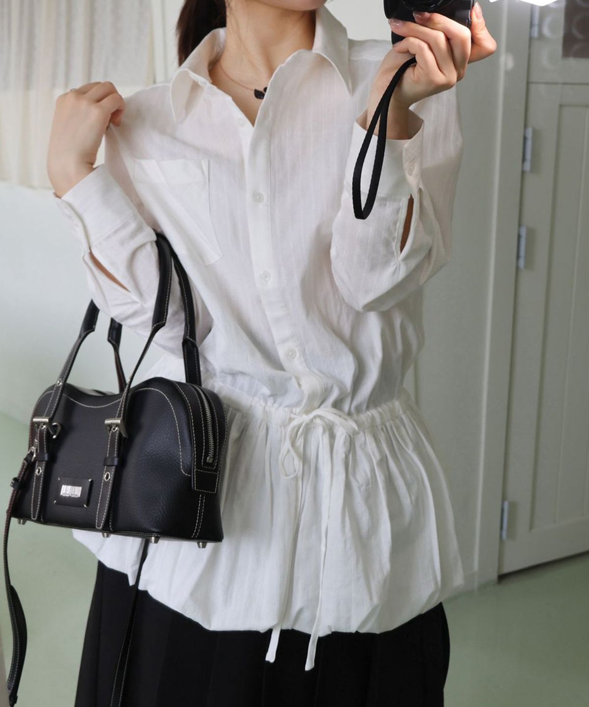 미쏘(MIXXO) 벌룬 셔츠카라 원피스_MIWOWG202C