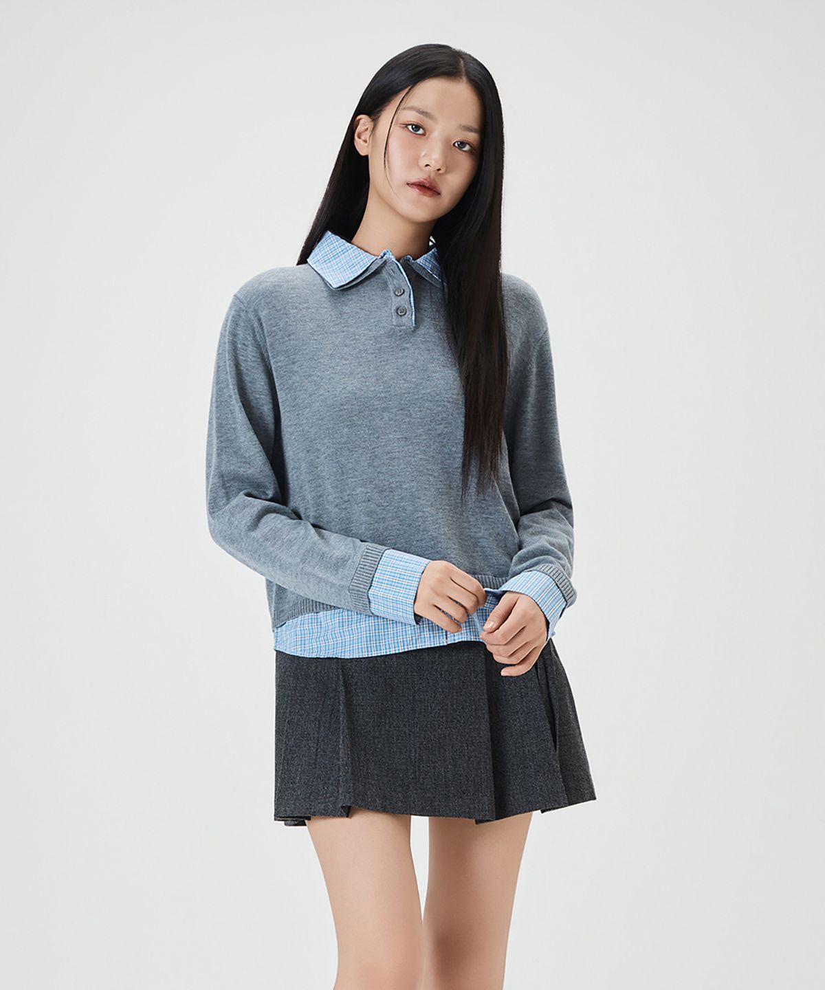 미쏘(MIXXO) 셔츠배색 카라 풀오버_MIWKAG213T
