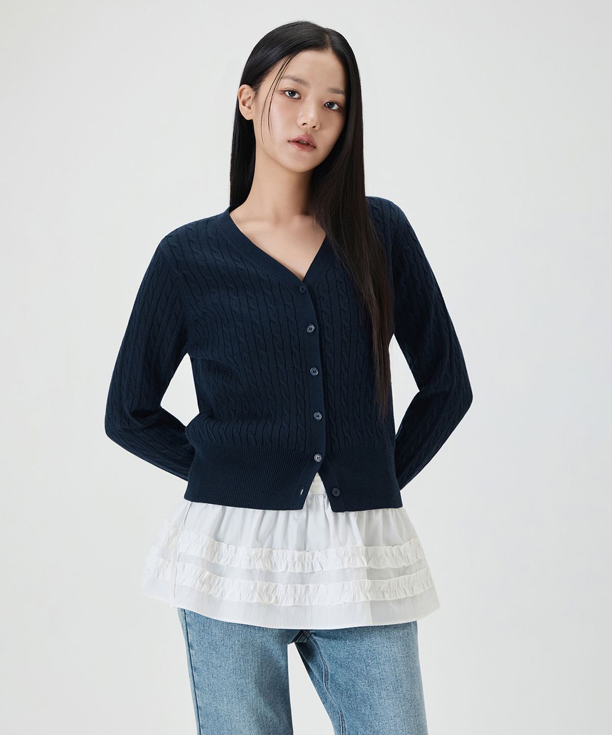 미쏘(MIXXO) V넥 케이블 가디건_MIWCKG340T
