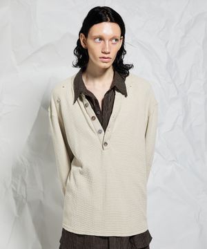 헨리넥 롱 슬리브 워시드 티셔츠_아이보리