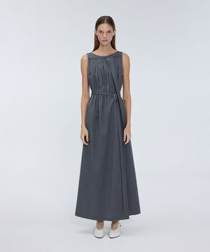 Diagonal pleated long dress