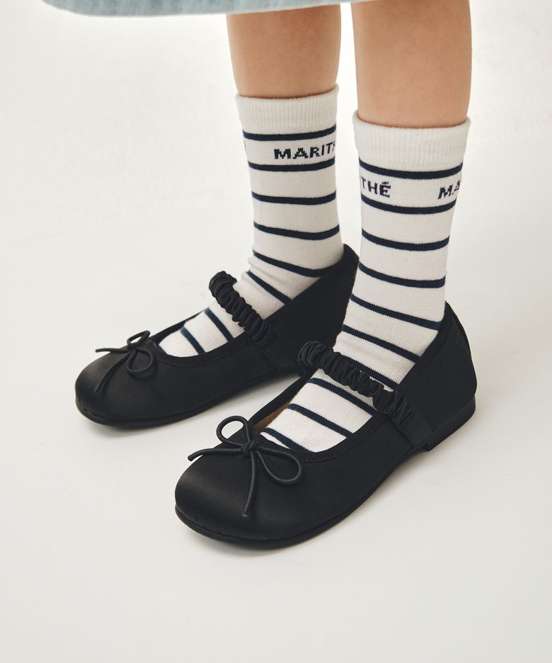 KIDS W SCRUNCHIE ROUND TOE FLATS black