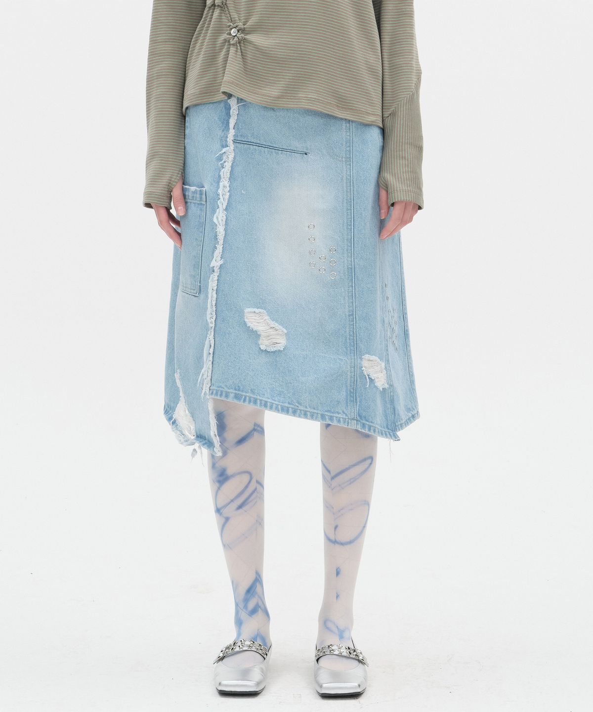 타입서비스(TYPESERVICE) Spiked Dot Denim Skirt [Blue]