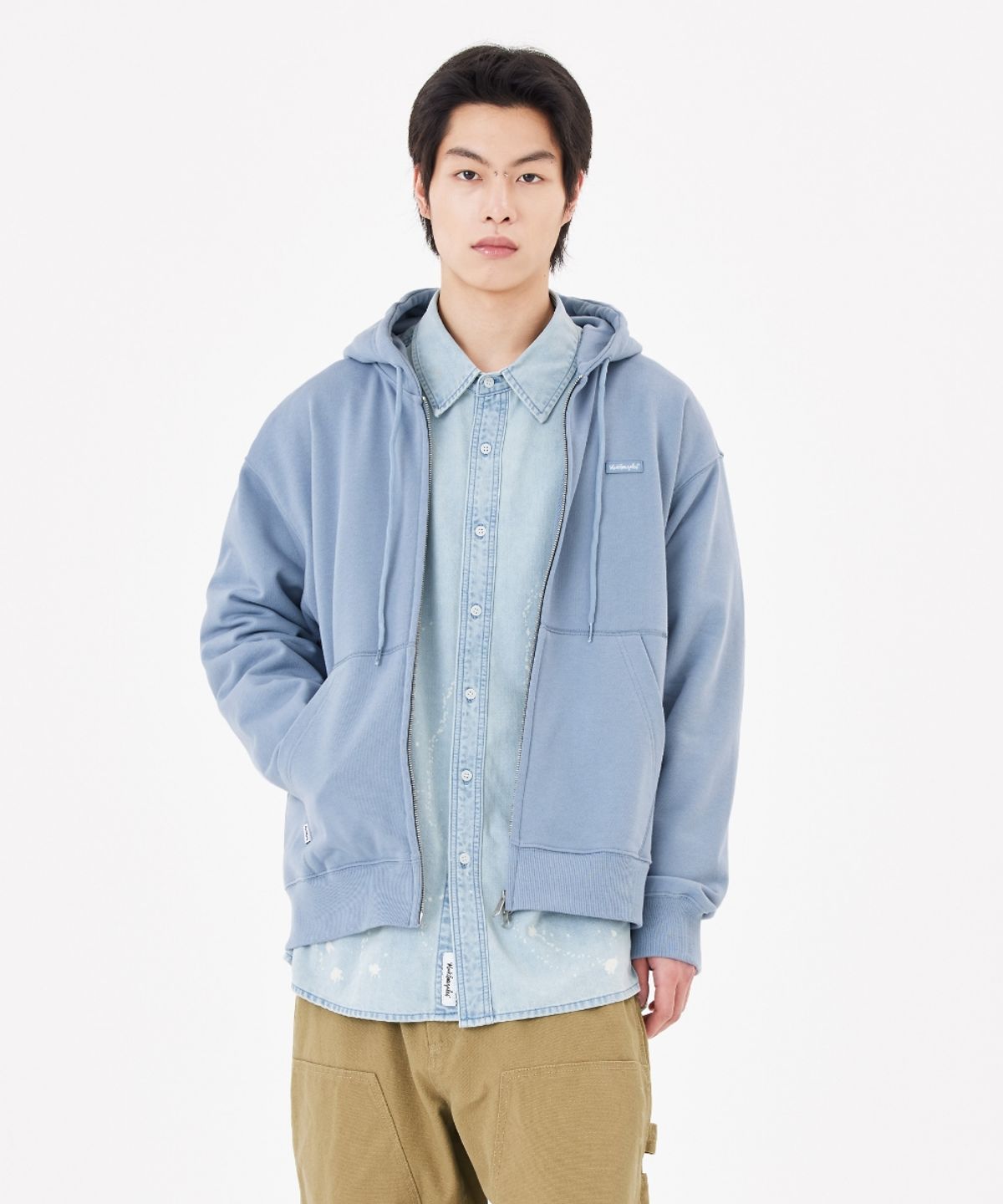 마크곤잘레스(MARK GONZALES) 스몰 박스 로고 후드 집업 - BLUE GREY