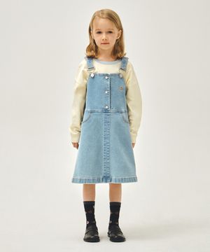 KIDS W A-LINE DENIM OVERALL SKIRT blue