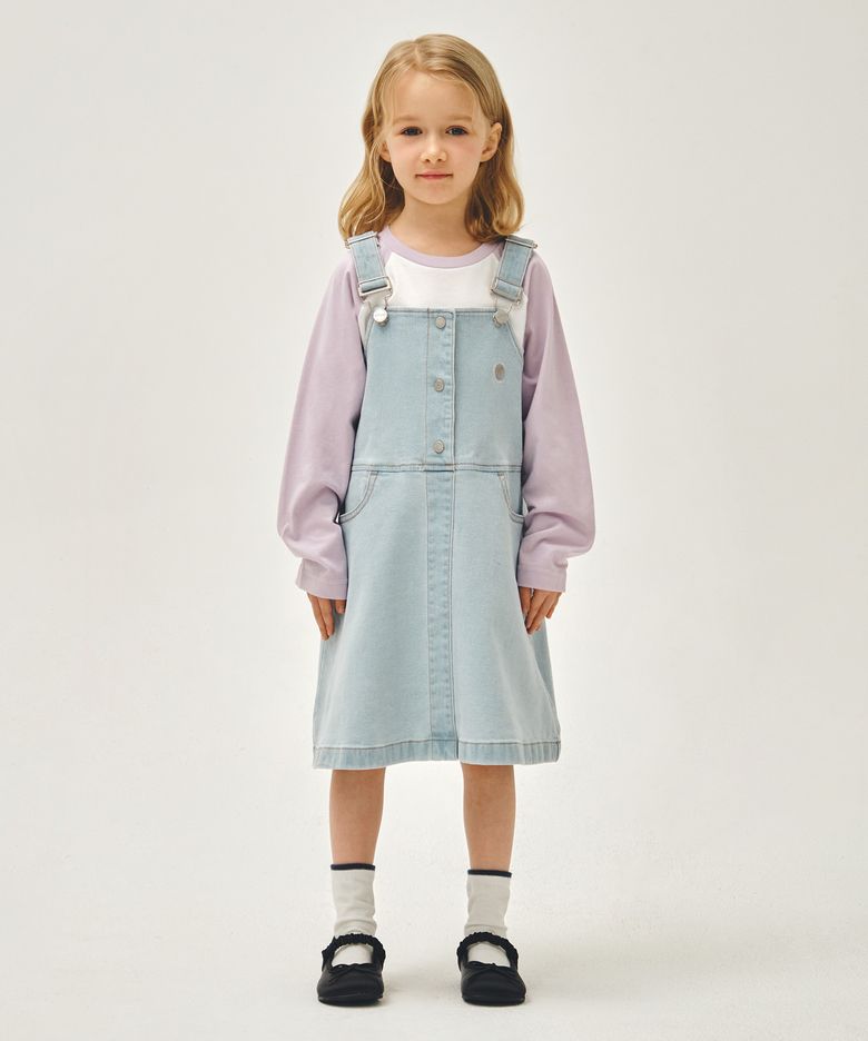 KIDS W A-LINE DENIM OVERALL SKIRT light blue