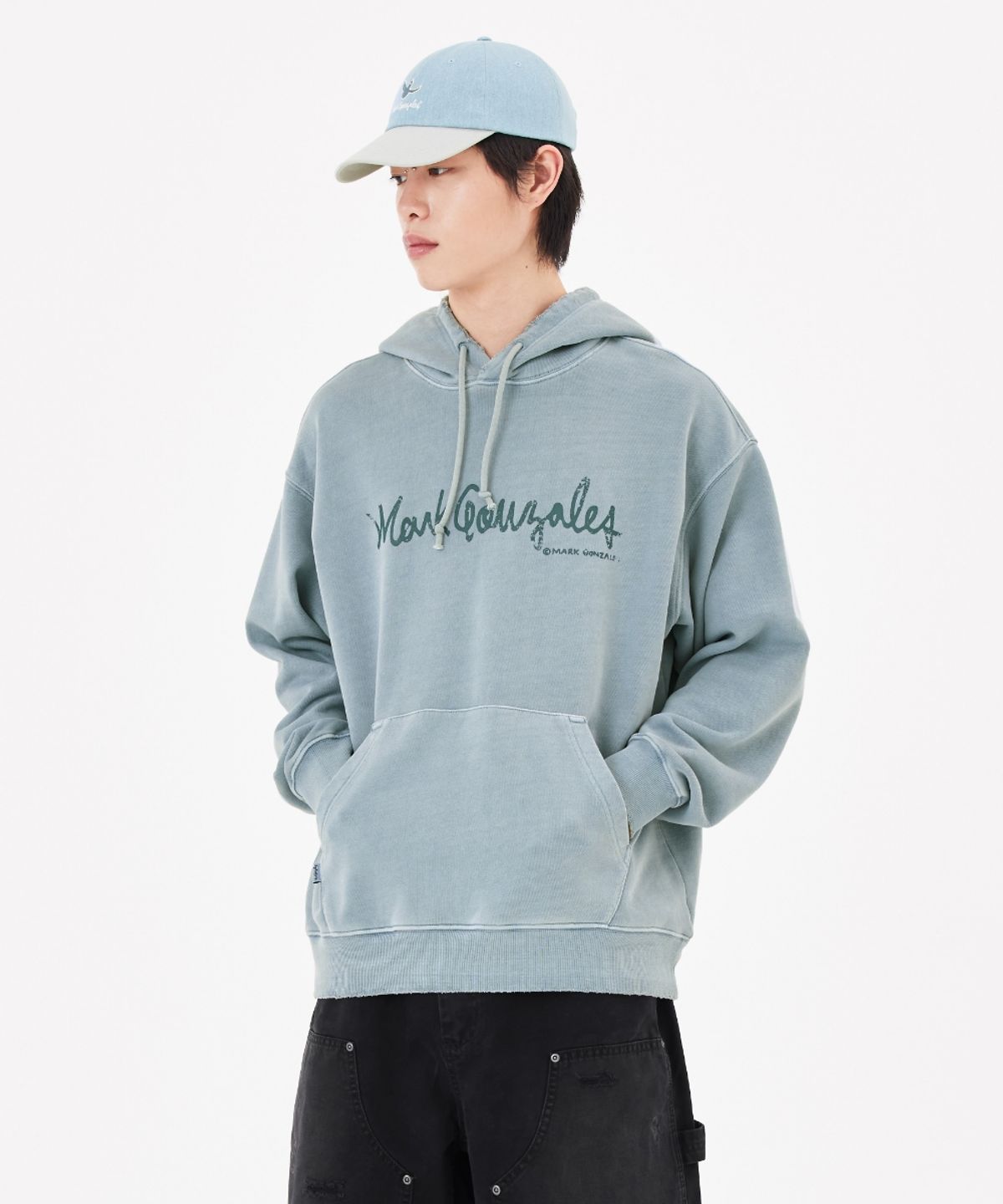 마크곤잘레스(MARK GONZALES) 디스트로이드 피그먼트 스웨트 후디 - BLUE GREY