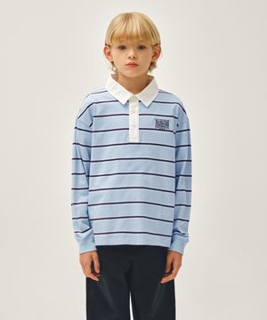 KIDS COLLAR STRIPE LONG SLEEVE TEE light blue