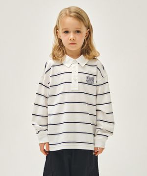 KIDS COLLAR STRIPE LONG SLEEVE TEE ivory