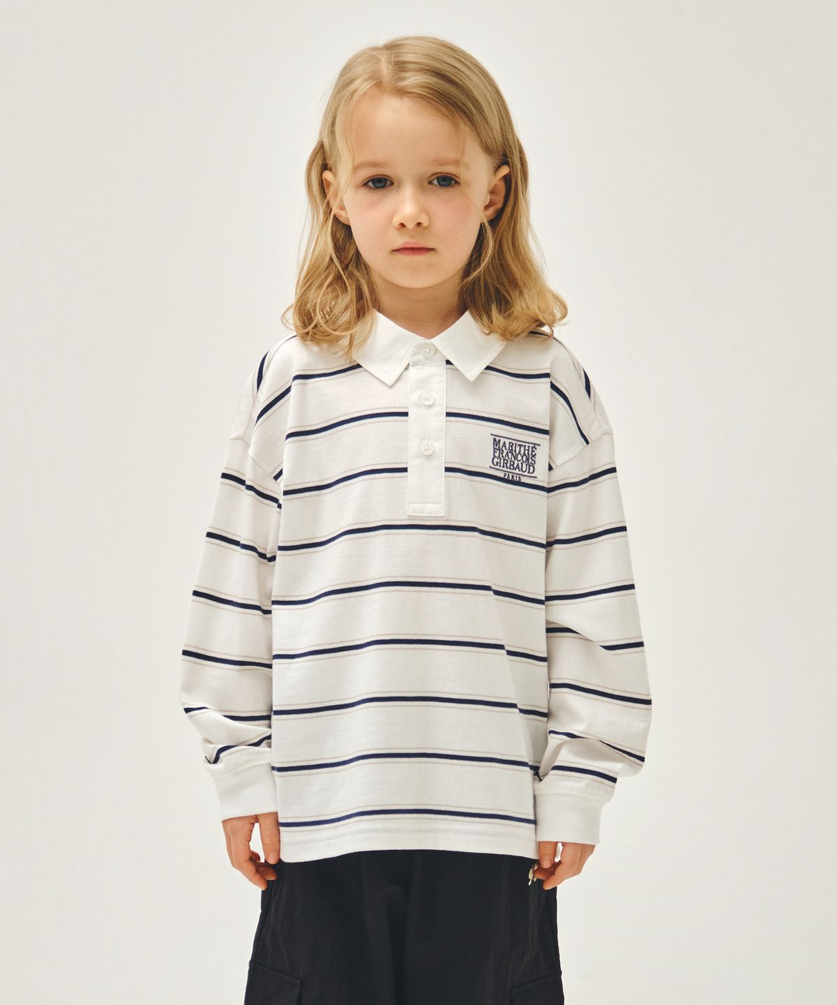 마리떼 키즈(MARITHÉ KIDS) KIDS COLLAR STRIPE LONG SLEEVE TEE ivory