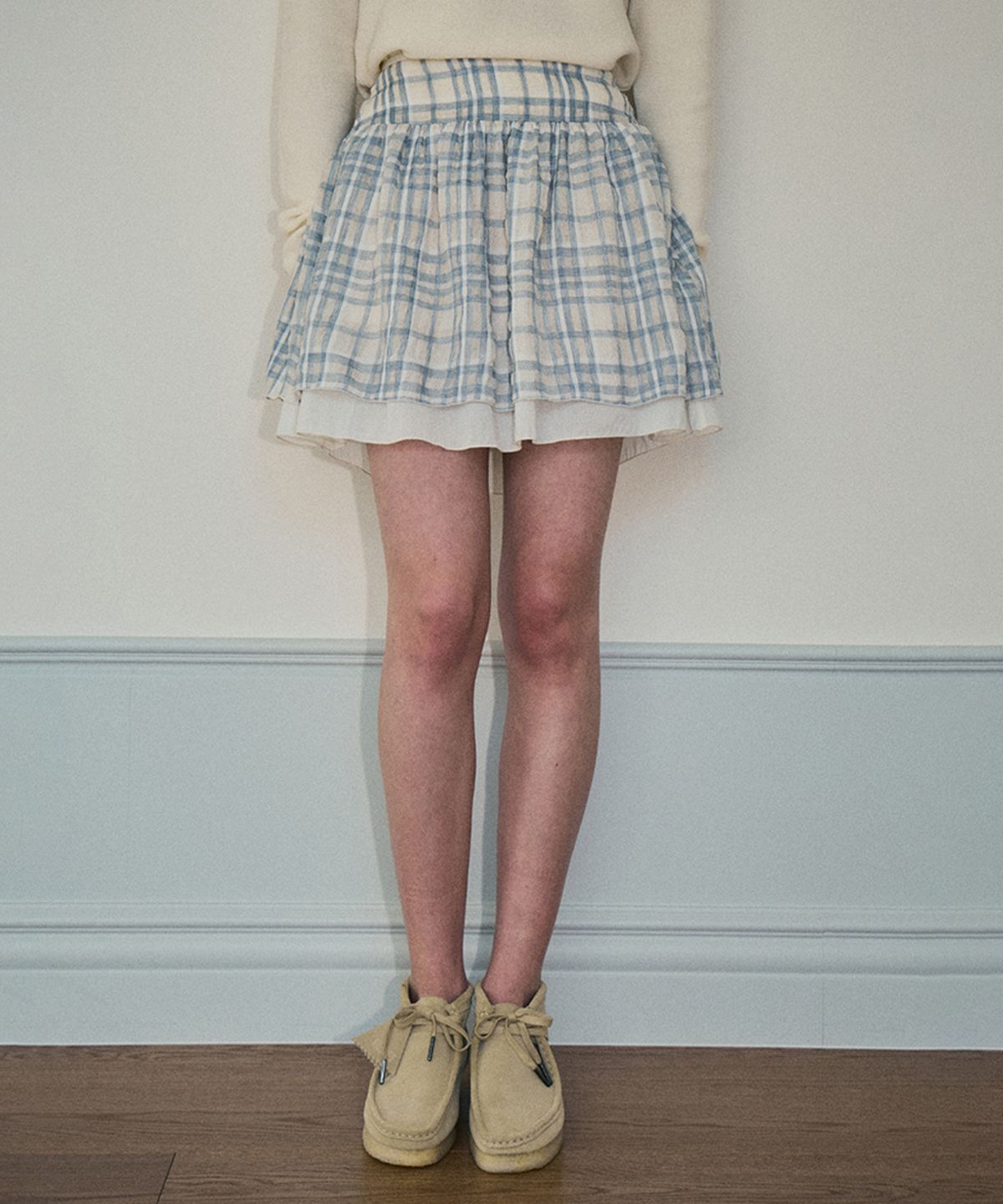 아우어노스텔지아(OURNOSTALGIA) Fog check mini skirt_Light beige(O25-SK02)