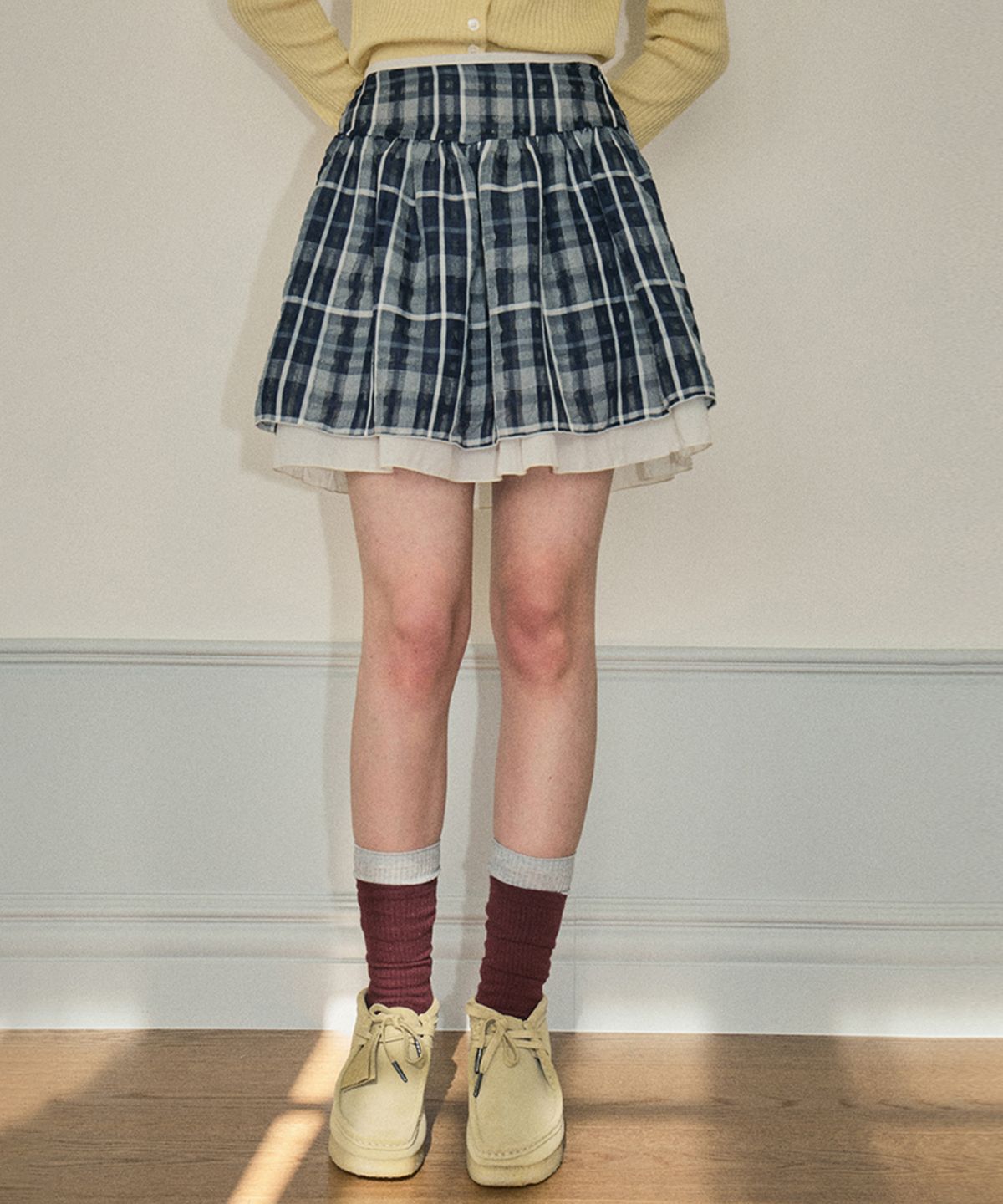 아우어노스텔지아(OURNOSTALGIA) Fog check mini skirt_Navy(O25-SK02)