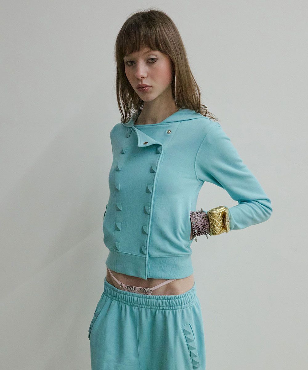 完売品SCULPTOR Napoleon Stud Hoodie Melange 스컬프터(SCULPTOR) Napoleon Stud Hoodie Acid Blue - 사이즈 & 후기