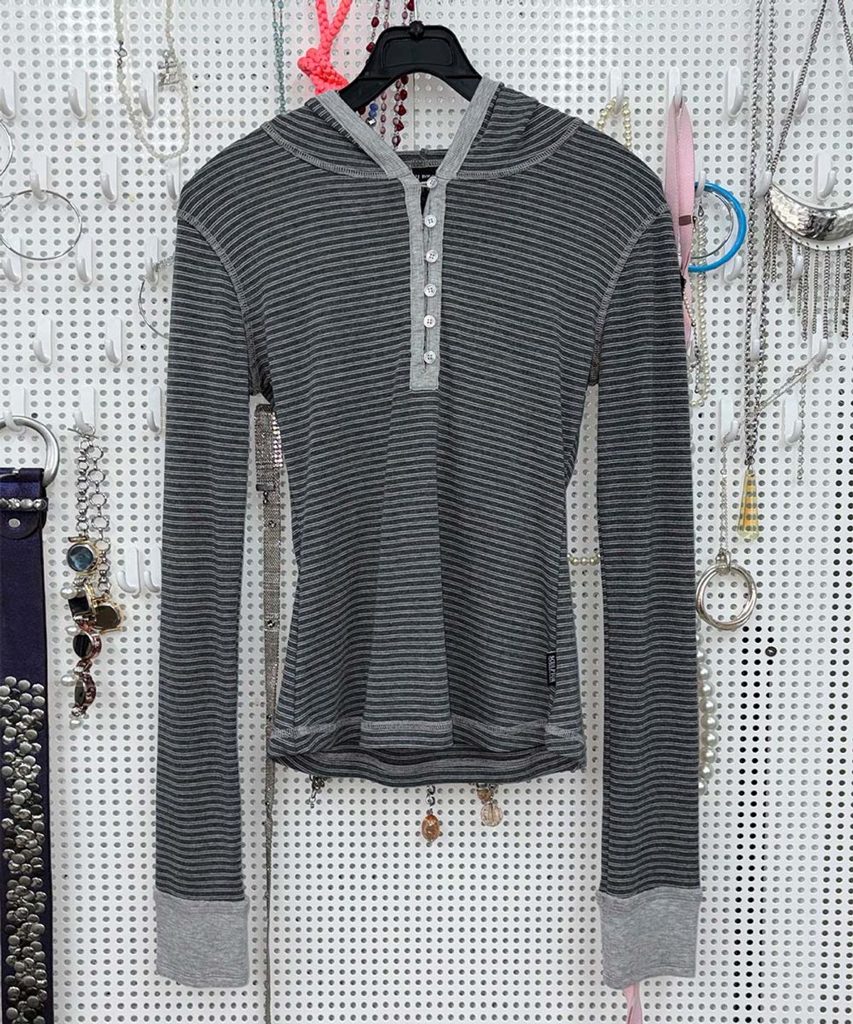 스컬프터(SCULPTOR) Striped Button Down Hoodie Charcoal