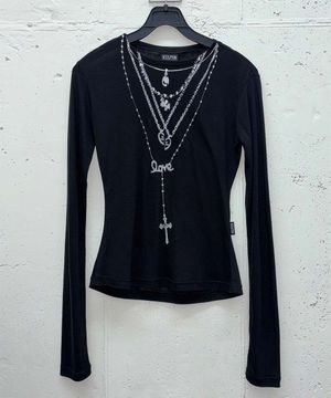 Faux Necklace Tee Black/Silver