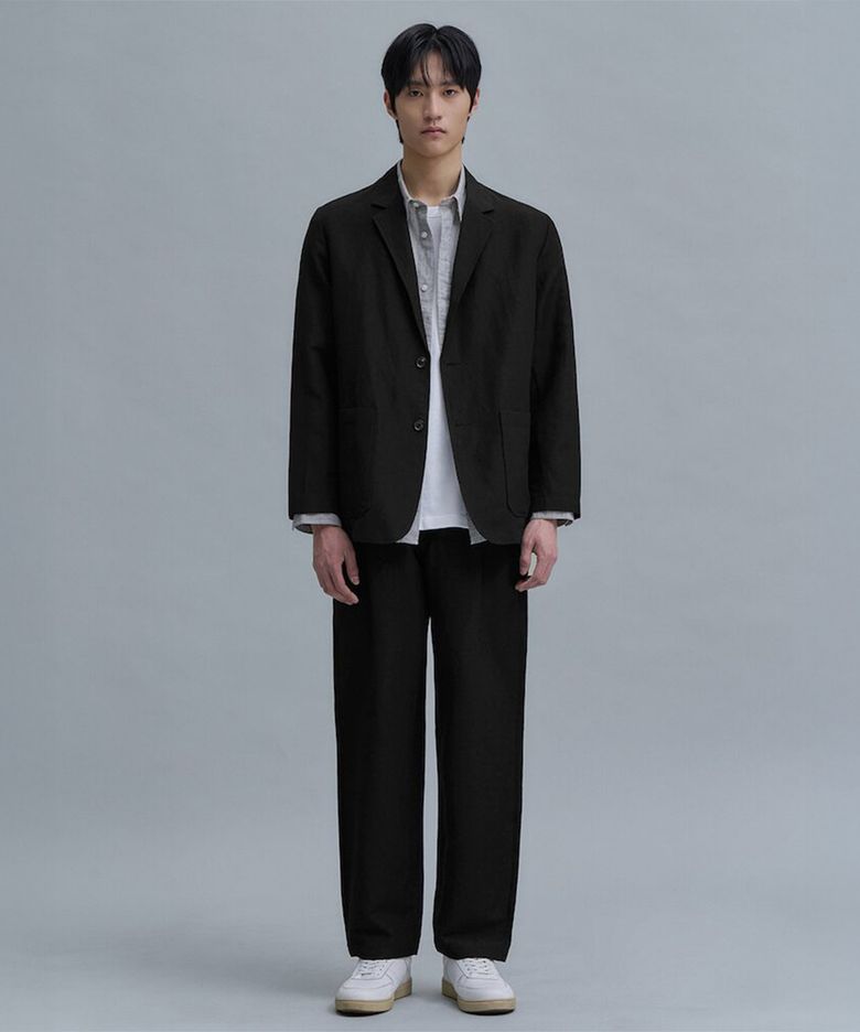 Wool Linen Editor SetUp Pants  Black