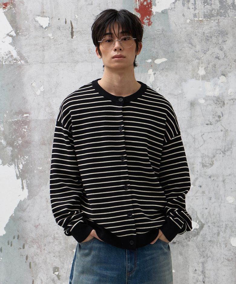 스트라이프 니트 가디건 [블랙]