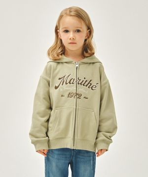 KIDS APPLIQUE LOGO HOODIE ZIPUP beige