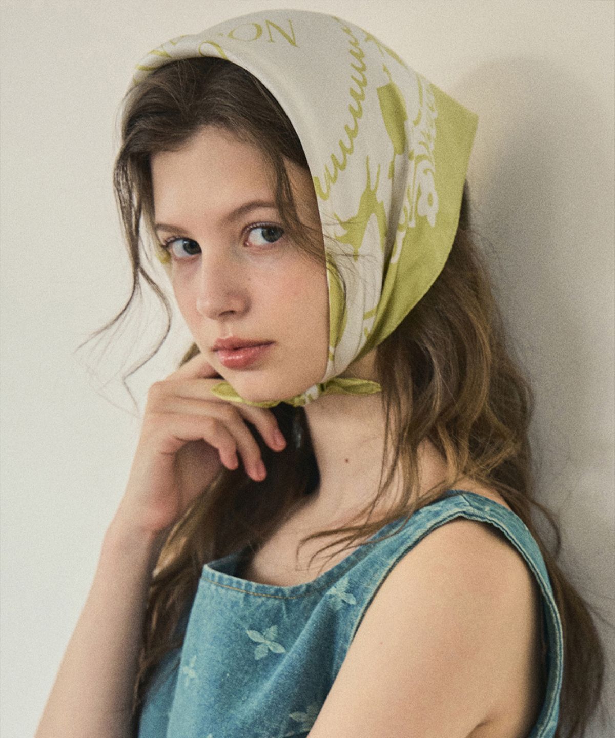 아우어노스텔지아(OURNOSTALGIA) Our nostalgia silk scarf_Milkgreen&Ivory(O25-ACC01)