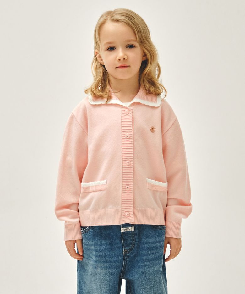 KIDS W LACE COLLAR CARDIGAN pink