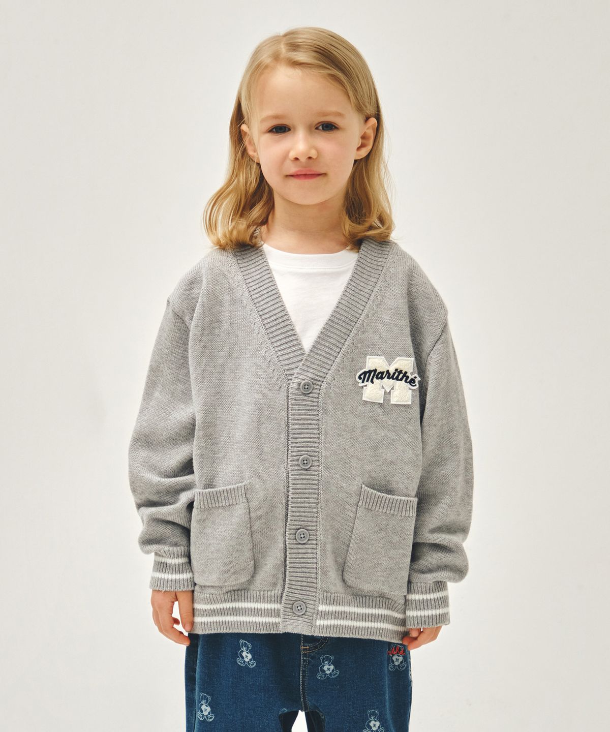 마리떼 키즈(MARITHÉ KIDS) KIDS EMBLEM V-NECK OVERSIZED CARDIGAN heather gray