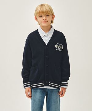 KIDS EMBLEM V-NECK OVERSIZED CARDIGAN navy