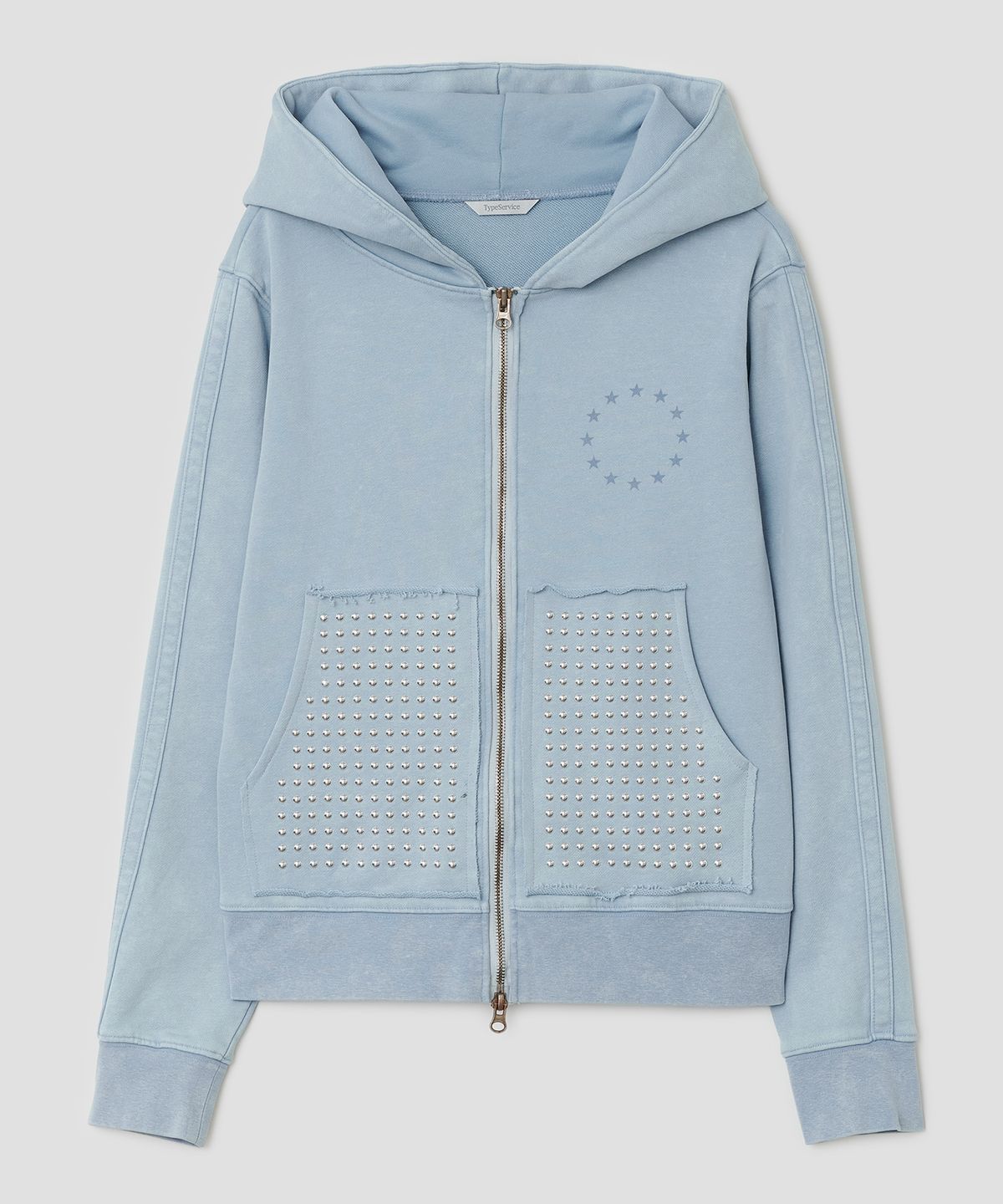 타입서비스(TYPESERVICE) Washed Rhinestone Zip Hoodie [Blue]