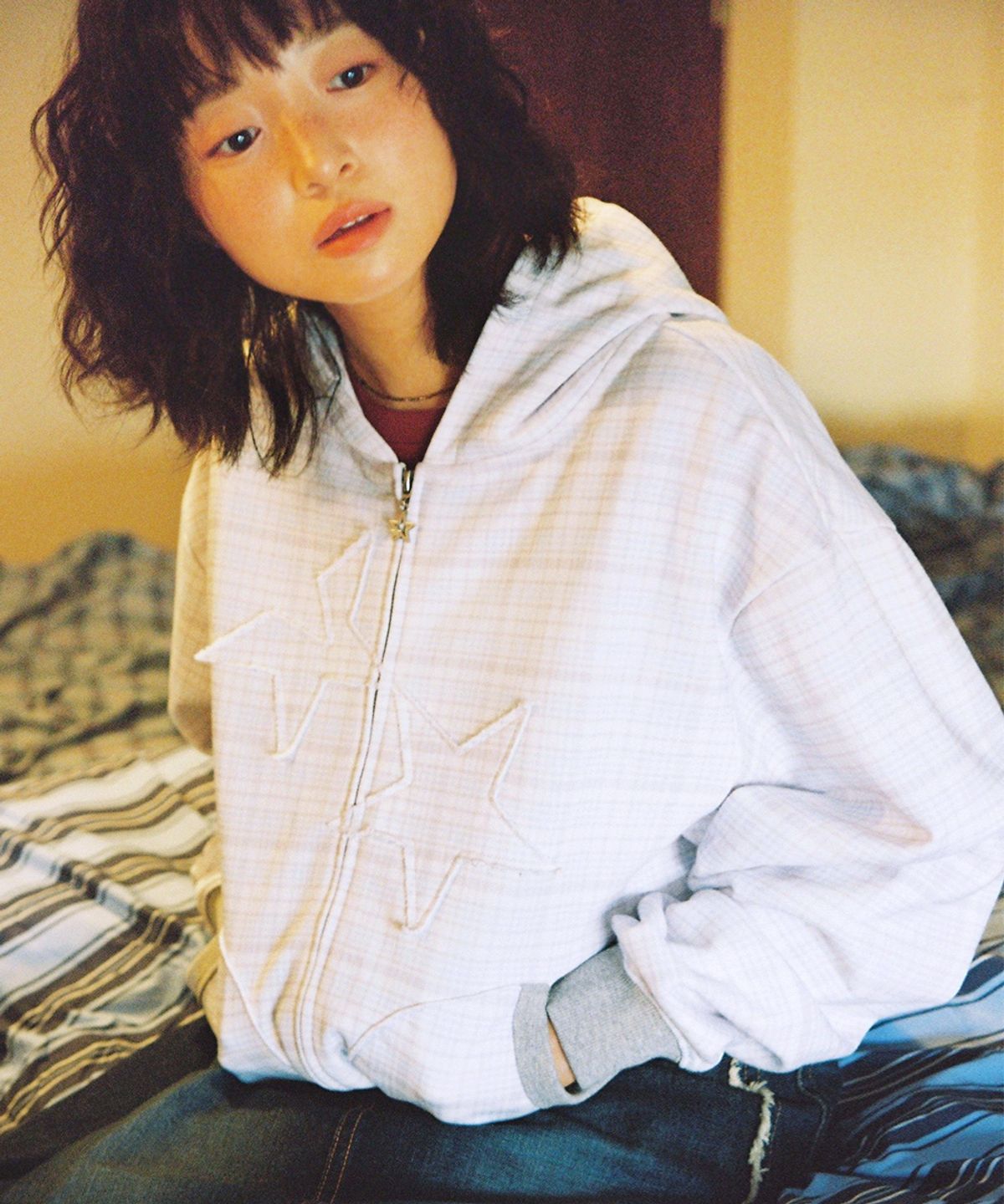 카비시(CAVISH) TWIN STAR CHECK ZIP UP HOODIE BLUE(CV2GSUM400A)