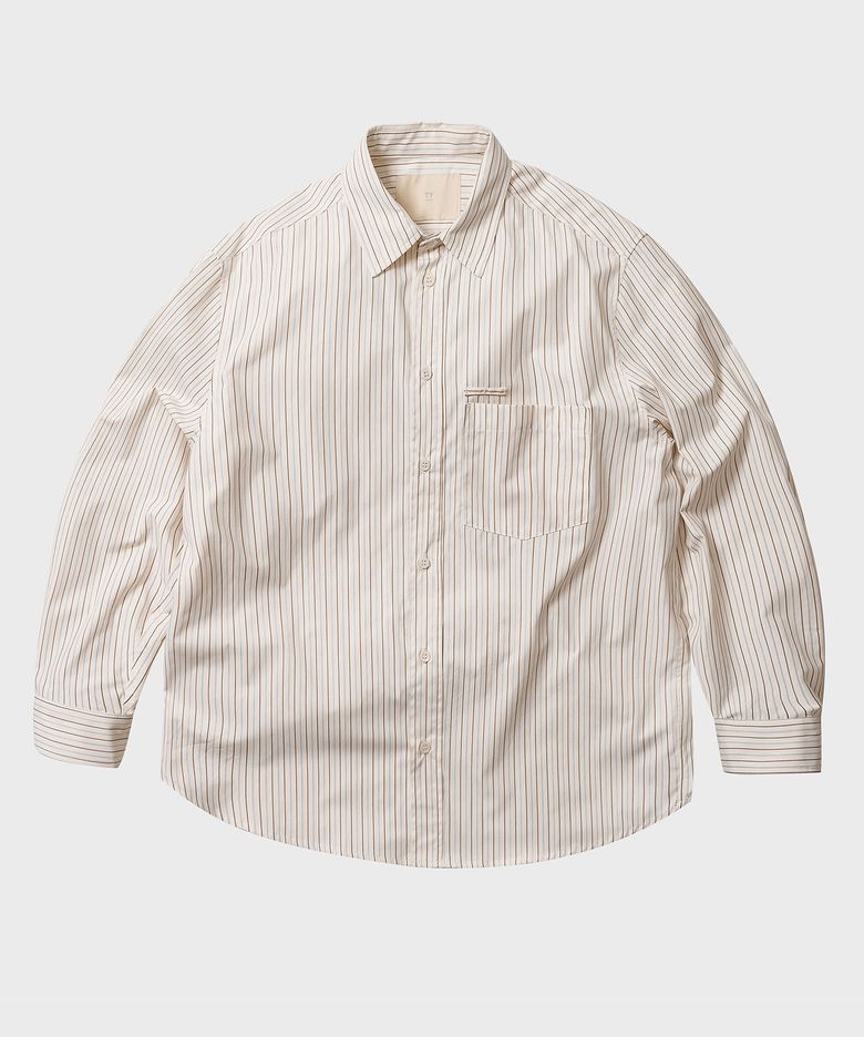 OP 라이트 스트라이프 셔츠, IVORY BROWN