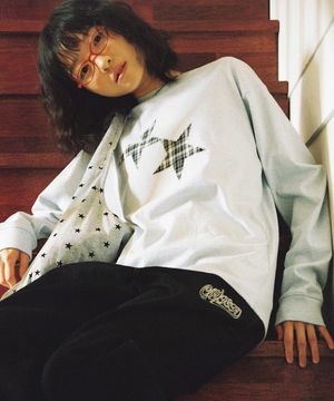 TWIN STAR CHECK APPLIQUE LS TEE BLUE(CV2GSUT555A)