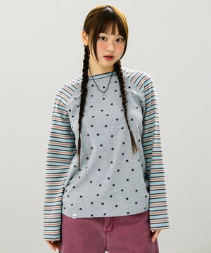 STRIPED STAR RAGLAN LS TEE GREY(CV2GSFT550A)