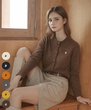 여성 레더 버튼 롤드 엣지 모헤어 가디건 6Color TK103