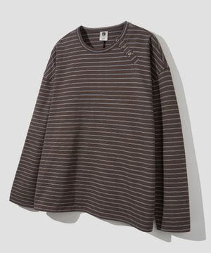 사이드 버튼 헨리넥 스트라이프 롱 슬리브 [브라운]