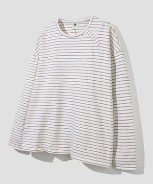 사이드 버튼 헨리넥 스트라이프 롱 슬리브 [화이트]