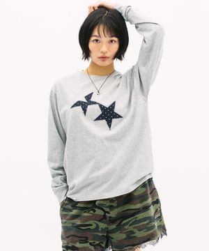 TWIN STAR DOT APPLIQUE LS TEE GREY(CV2GSUT556A)