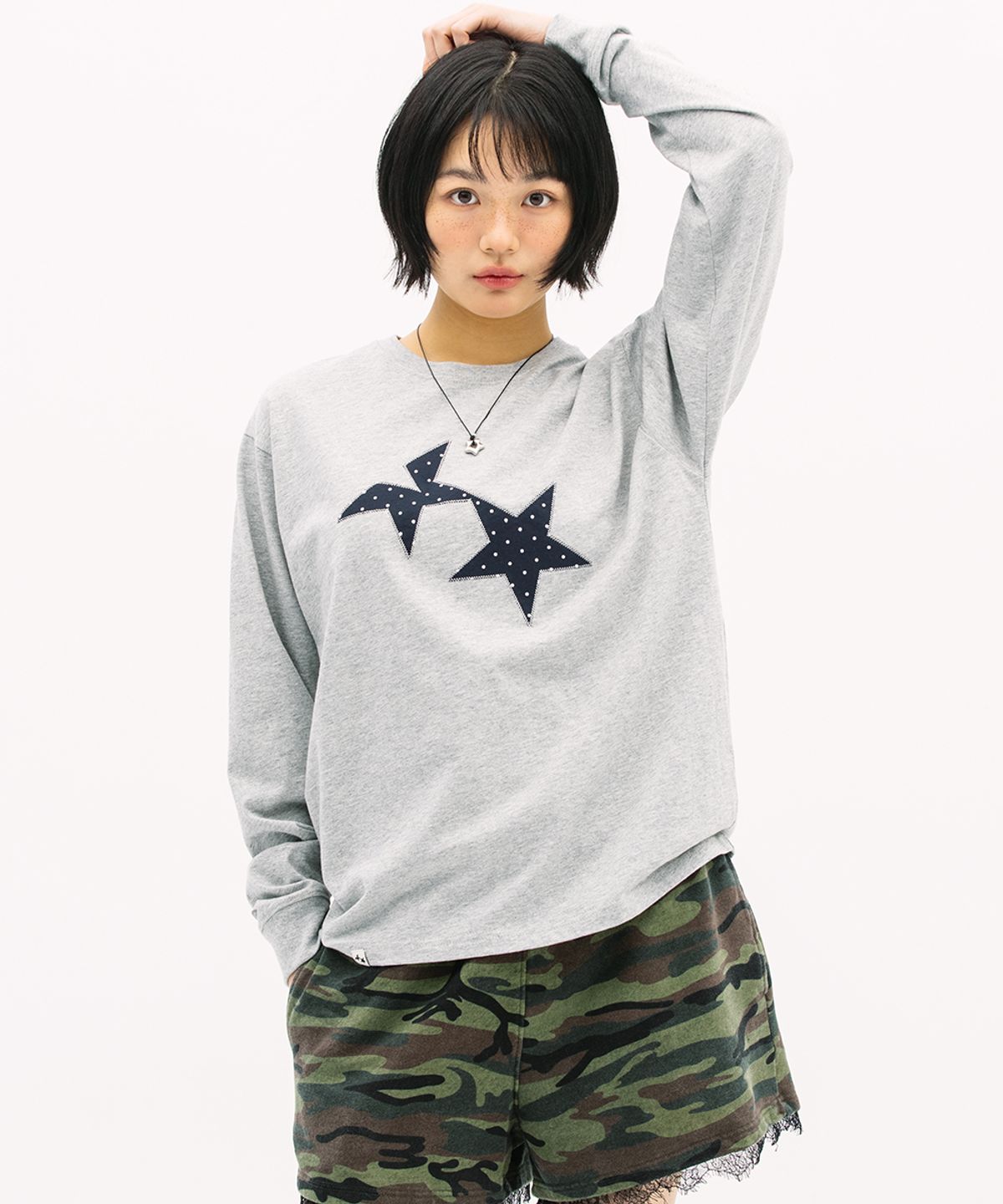 카비시(CAVISH) TWIN STAR DOT APPLIQUE LS TEE GREY(CV2GSUT556A)
