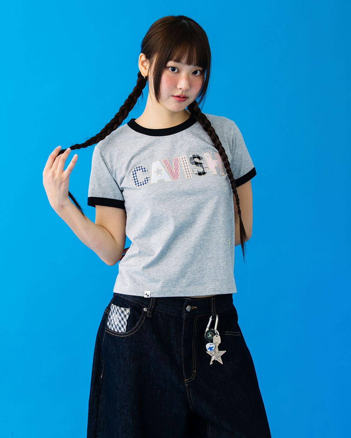 카비시(CAVISH) CAVISH APPLIQUE RINGER SS TEE MELANGE GREY(CV2GMUT509A)