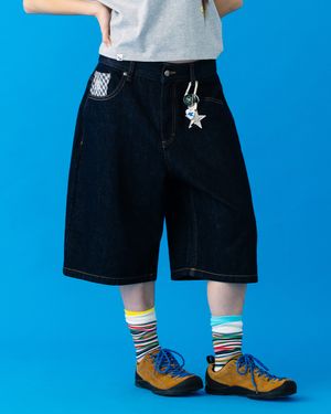 CHECK APPLIQUE DENIM SHORTS BLUE(CV2GMFD160A)