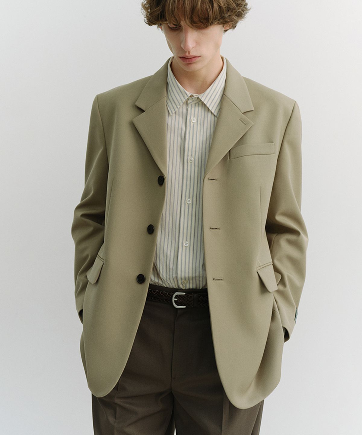 던스트 포 맨(DUNST FOR MEN) 3 BUTTON WOOL BLAZER_UNISEX_UDJA6A103_KHAKI BEIGE