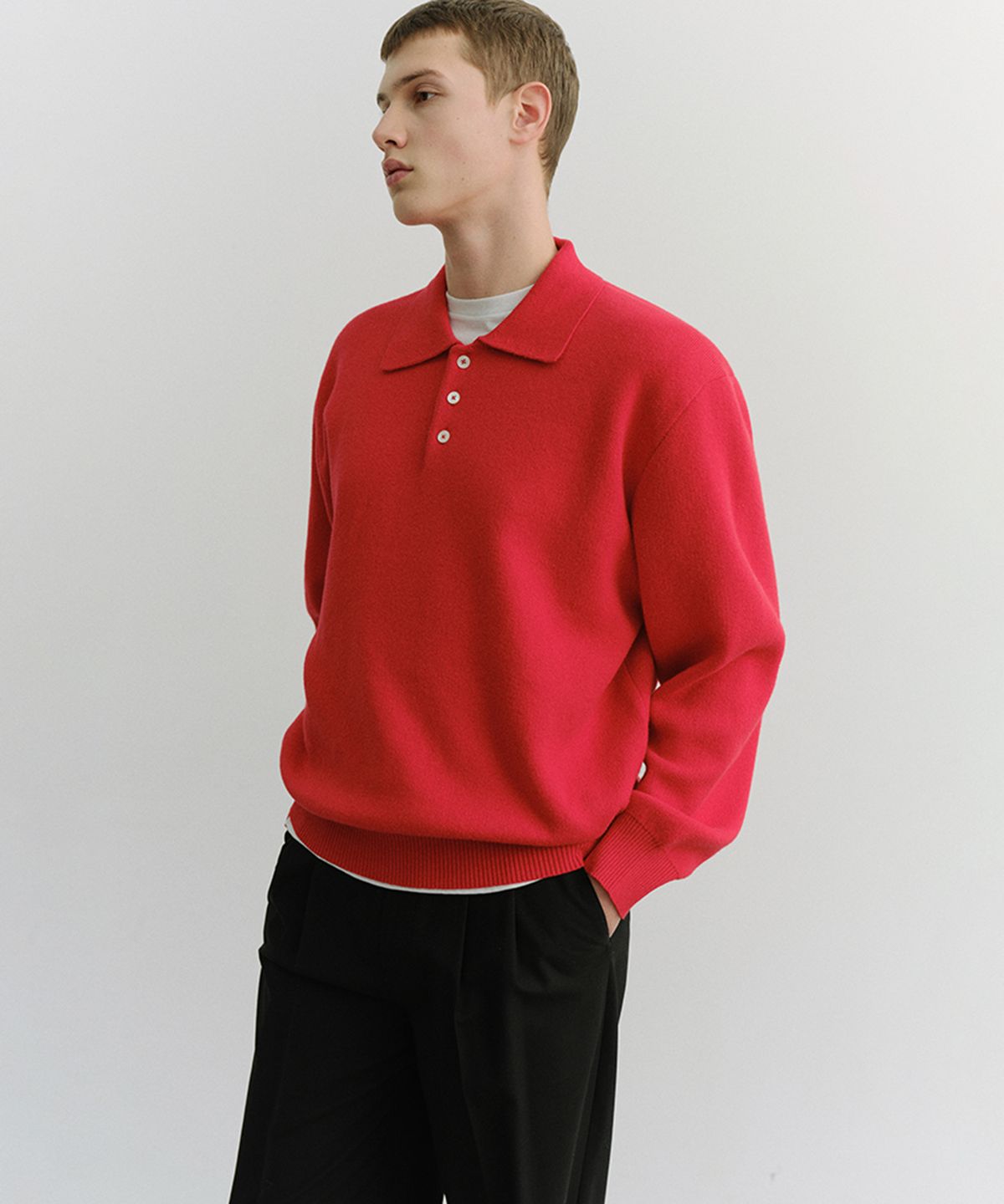 던스트 포 맨(DUNST FOR MEN) CASHMERE COLLARED SWEATER_UNISEX_UDSW6A104_RED